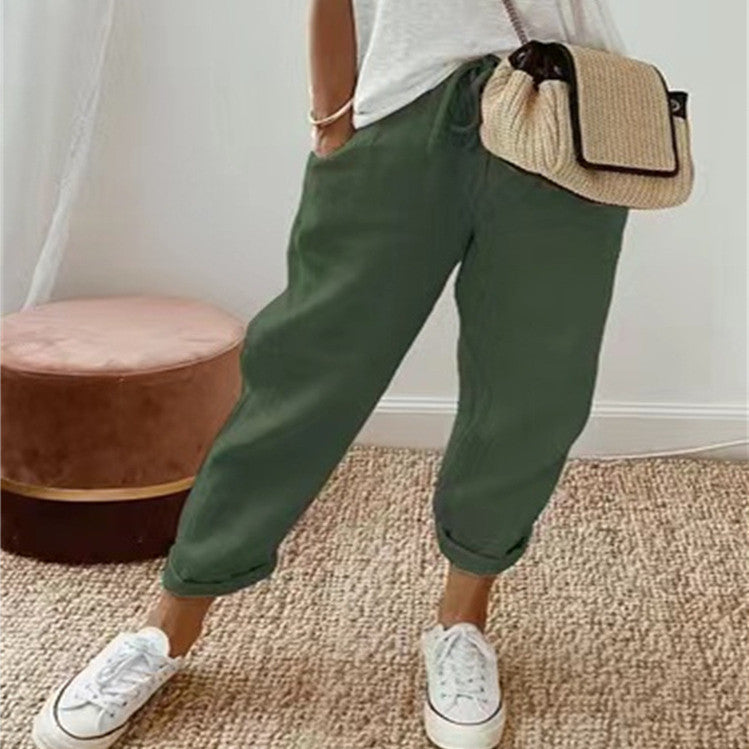 Samantha – Damenhose aus Baumwoll-Leinen in Unifarben