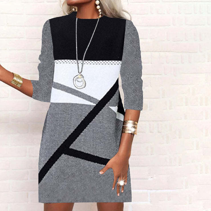 Anne – Figurbetontes Kleid mit geometrischem Muster und langen Ärmeln