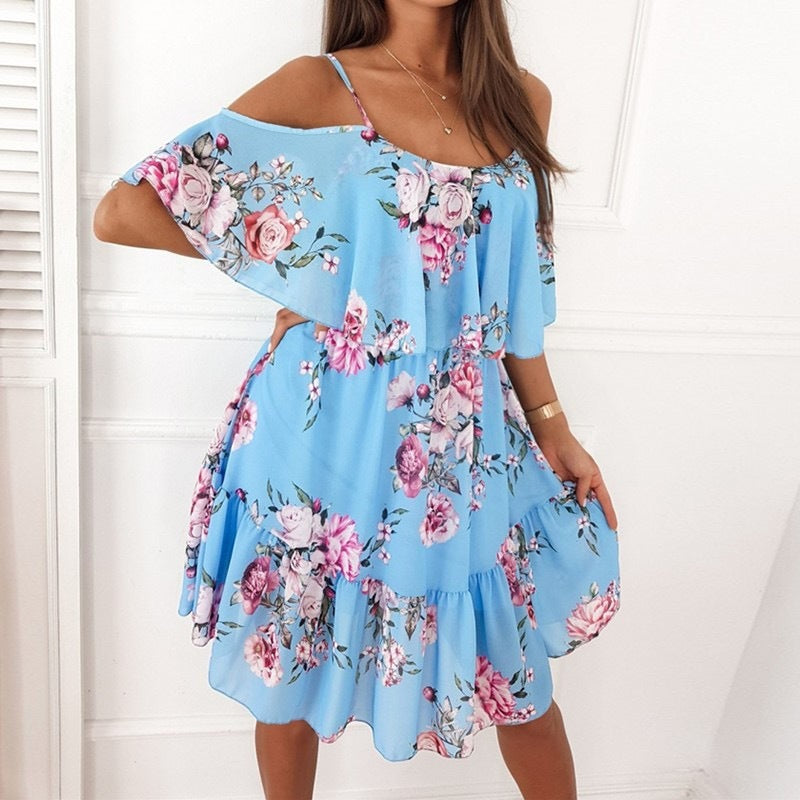 Tanya – Blumenbedrucktes Rüschensuspenders Kleid für Damen