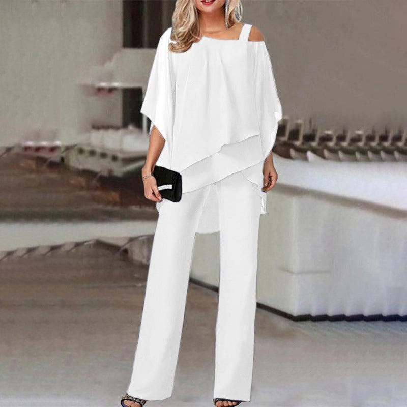 Sharon – Lässiges Set mit Batwing-Ärmeln und geraden Hosen für Damen