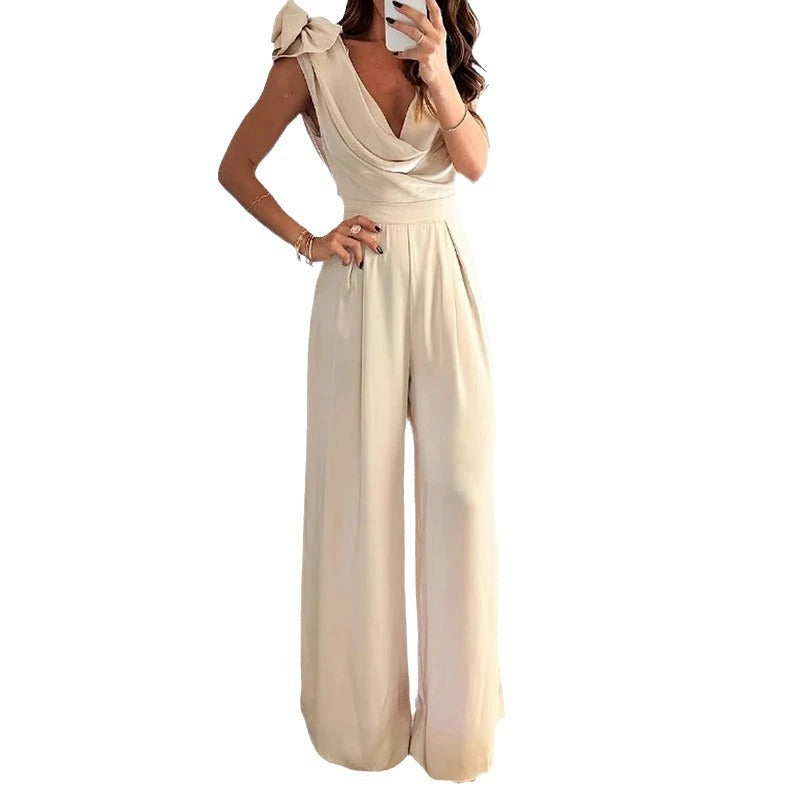 Heidi – Eleganter Jumpsuit mit Weitem Bein und Niedrigem Kragen