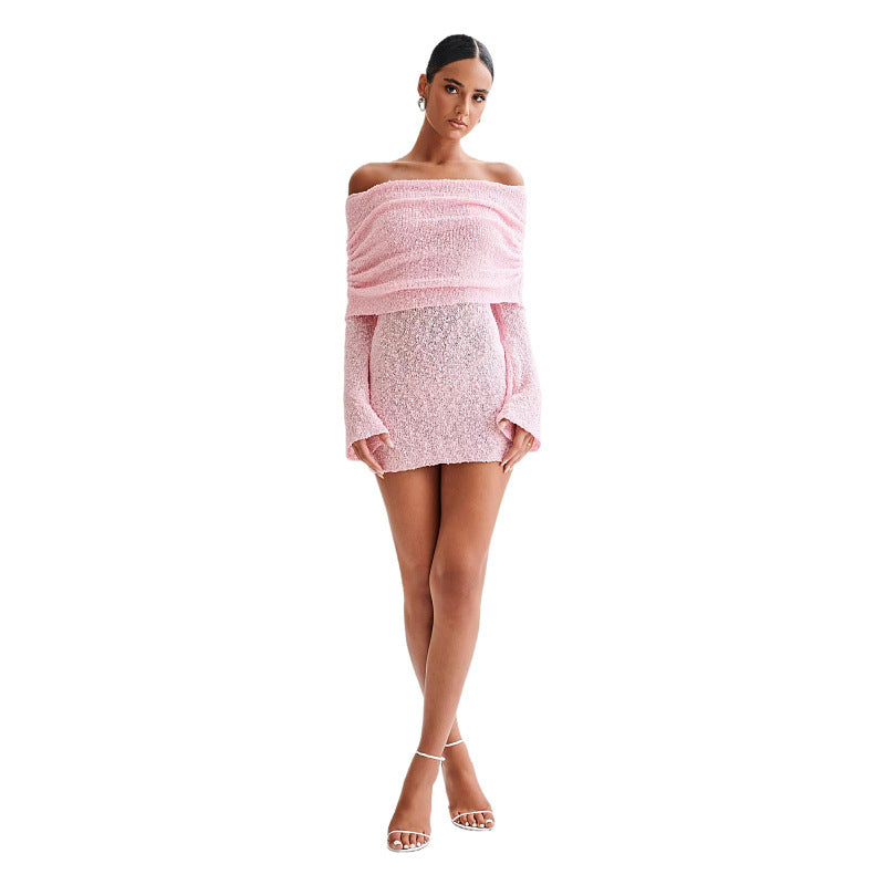 Imogen – Langärmliges Off-Shoulder Kleid mit kurzem Rock