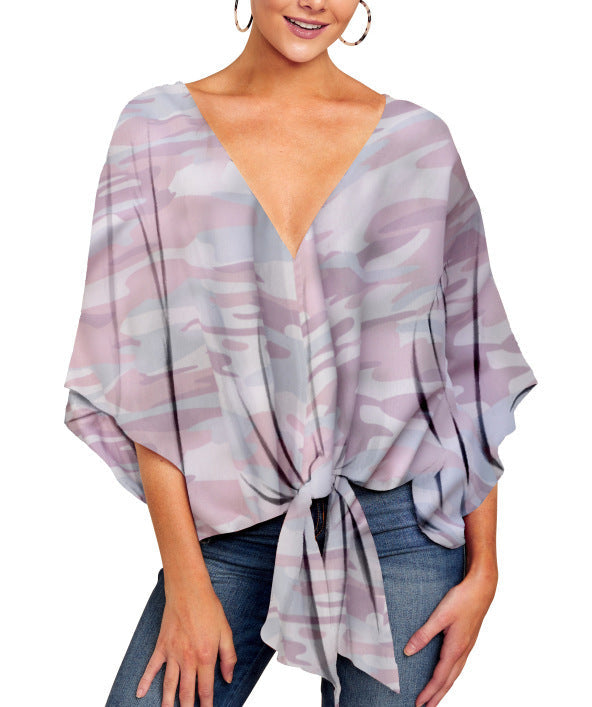 Wendy – Leopardenmuster Bluse mit Blumenmotiv und Fledermausärmeln