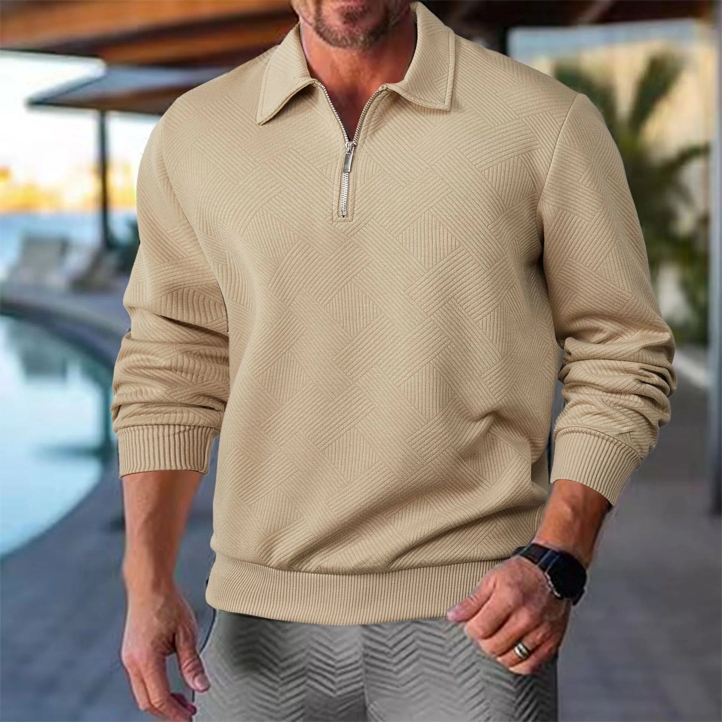 Herren Pullover Vintage Style mit geometrischem Muster und Reißverschluss – Ideal für Freizeit und Alltag