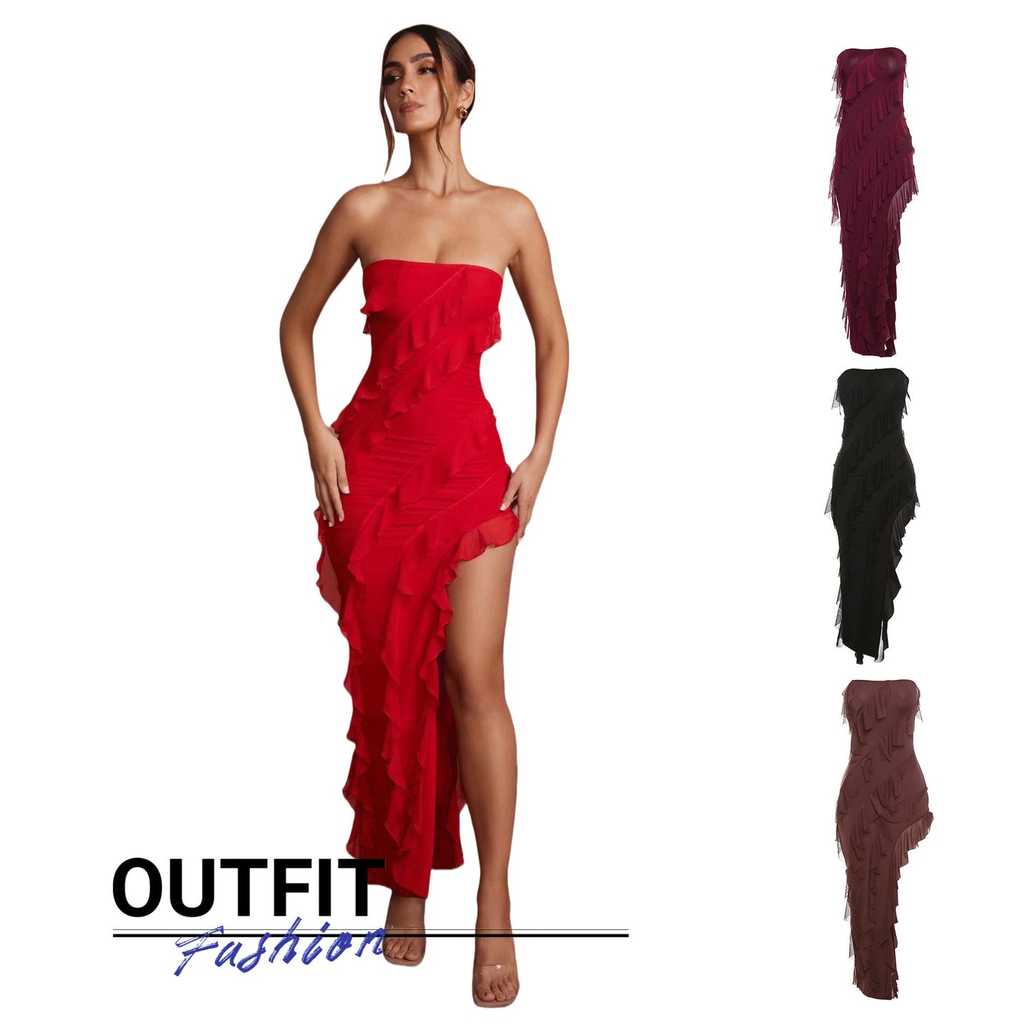 Lydia – Enges Damenmode Tube Top Kleid mit Spaghetti-Trägern und Fransen für Partys