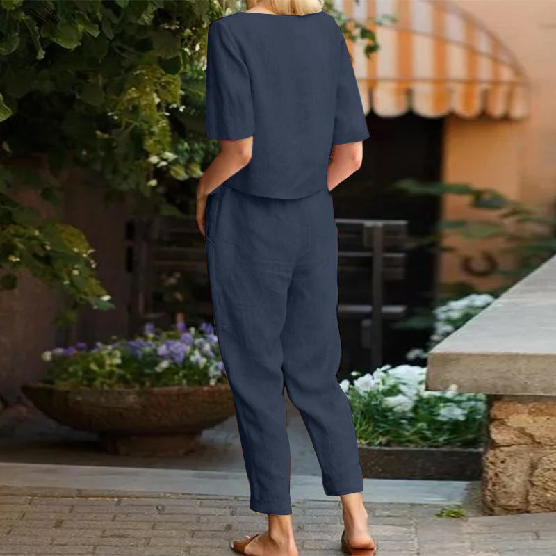 Joan – Weite Damenhose aus Baumwolle und Leinen