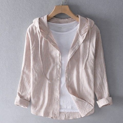 Sommerbluse Damen – Leichte Leinenbluse mit Kapuze im Hemdblusen-Stil