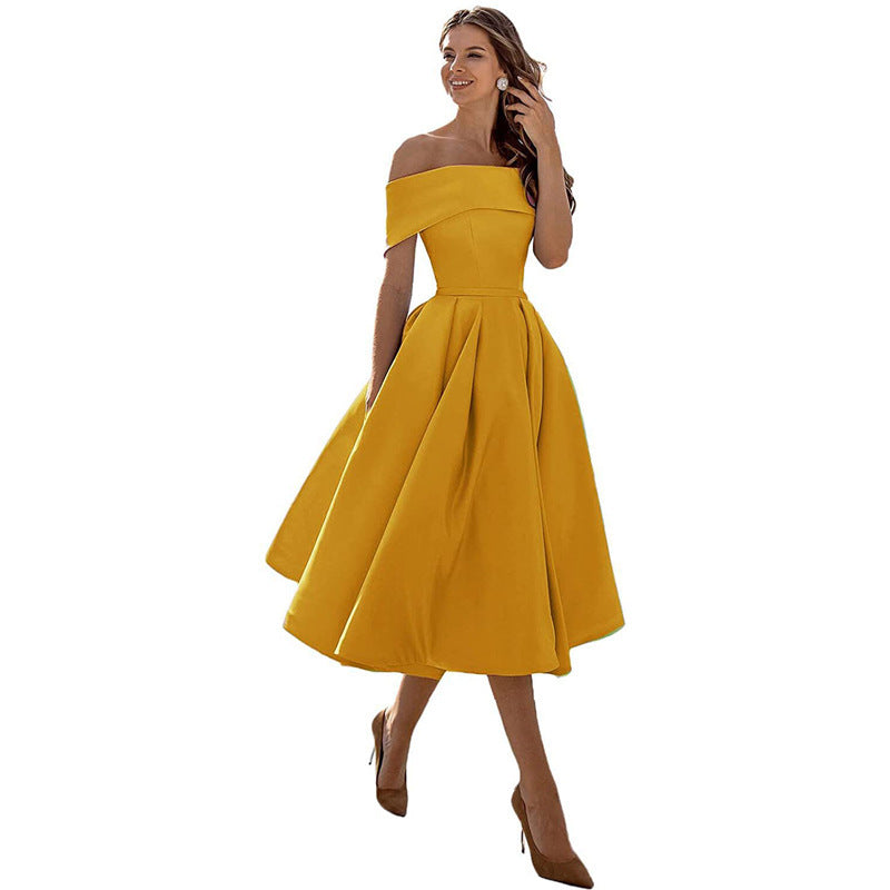 Michelle – Lässiges Trägerloses Satin-Party-Kleid