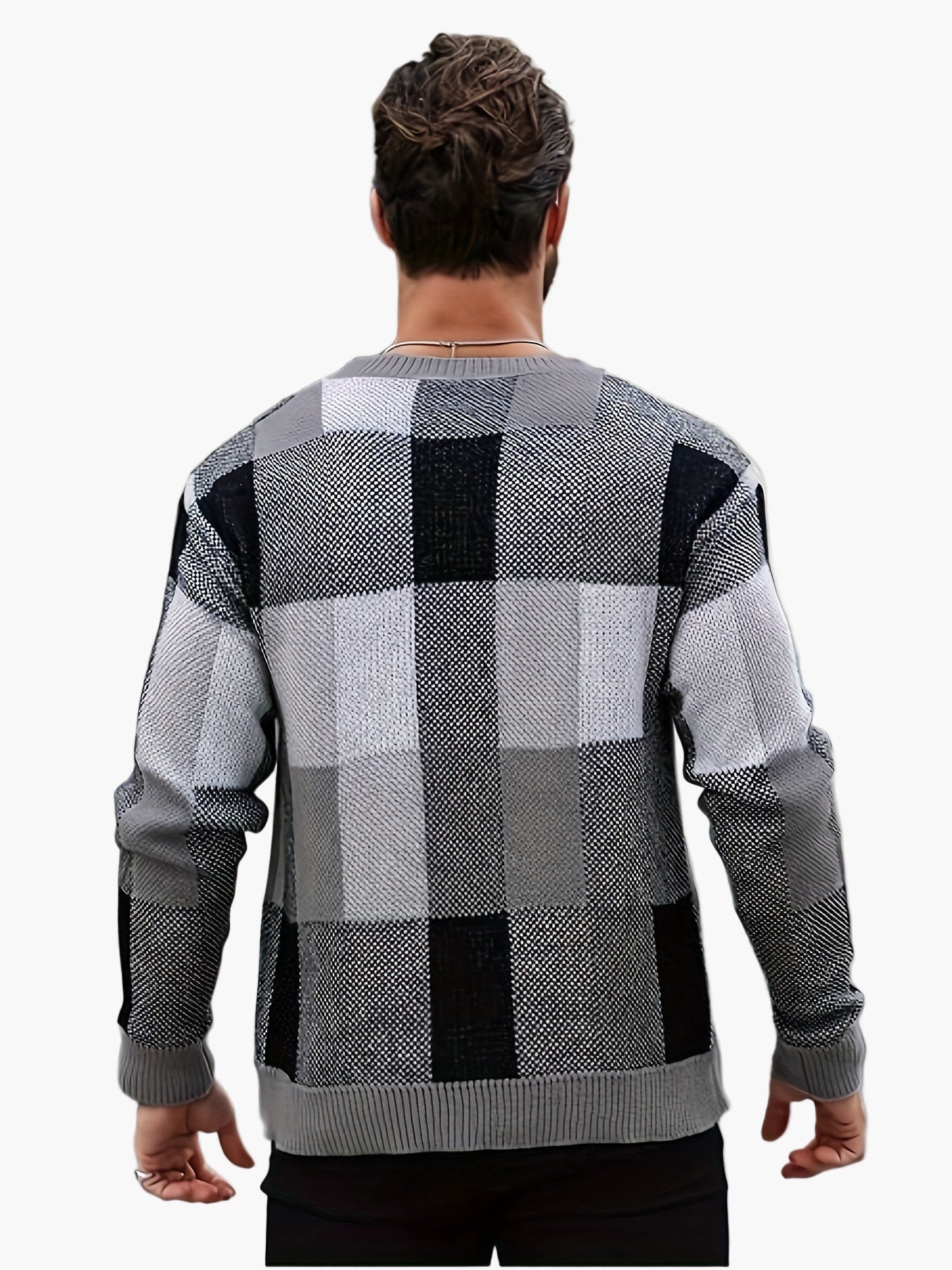 Herren Pullover Kariert Lässig Herbst/Winter – Moderner Rundhals Strickpullover für Alltag & Freizeit