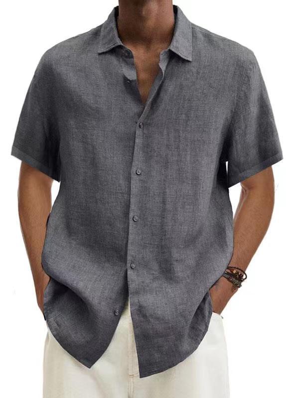 Herren Sommer Leinenhemd Kurzarm – Lässiges Freizeit Hemd im japanischen Stil