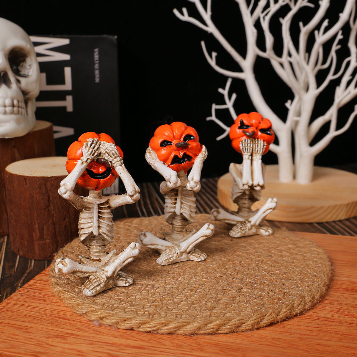 Halloween Deko Figuren Kürbis Skelett-Set – 3-teilig – Lustige Gruseldeko für Party & Zuhause