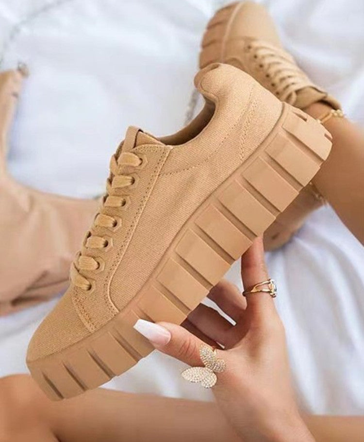 Patricia – Runde Zehen Dicksohlige Schnürschuhe aus Canvas für Damen in Übergröße