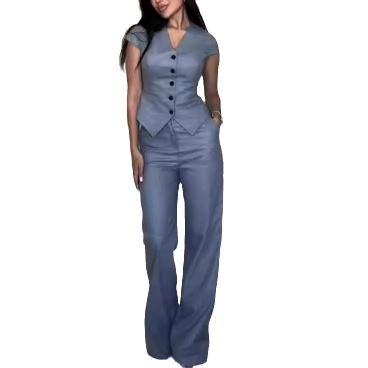 Catherine – V-Ausschnitt Top mit Geraden Hosen