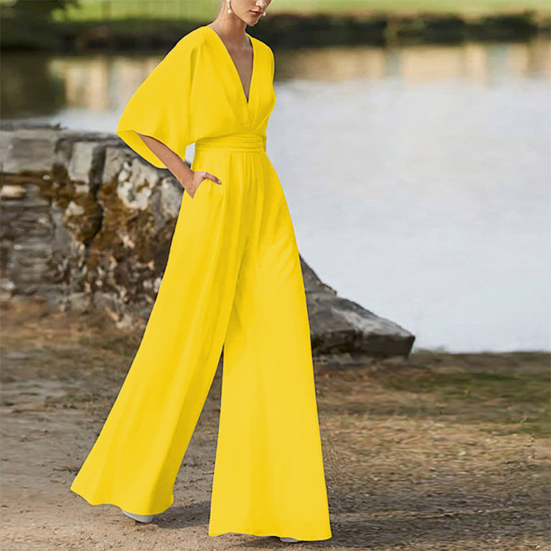 Michelle – Jumpsuit mit tiefem V-Ausschnitt und weitem Bein