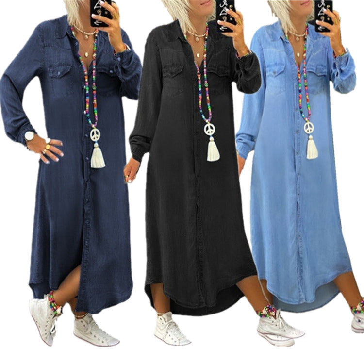 Julia – Langer Jeansrock mit Kurzarm-Hemdkragen