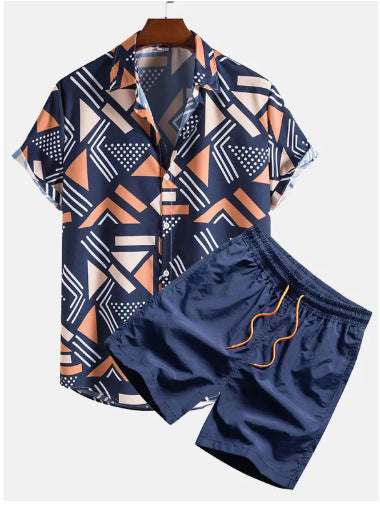 Herren Sommer Set – Modernes Kurzarm-Hemd mit Print & Shorts, Freizeit Outfit, Lässig