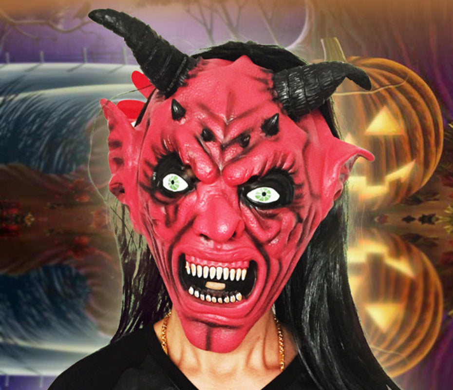 Halloween Dämonenmaske mit Hörnern – Unisex Horror Kostüm für Halloween, Party & Cosplay