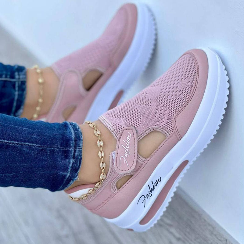 Damen Komfort Plateau Sneaker – Modische Freizeitschuhe mit Cut-Outs und Atmungsaktivem Mesh, Alltag & Spaziergänge