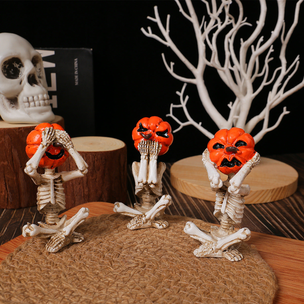 Halloween Deko Figuren Kürbis Skelett-Set – 3-teilig – Lustige Gruseldeko für Party & Zuhause
