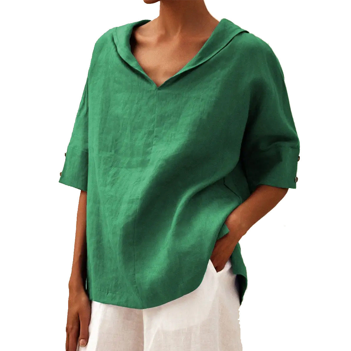Damen Leinen Halbarm Bluse für Büro und Freizeit – Legerer Komfort, Eleganter Look