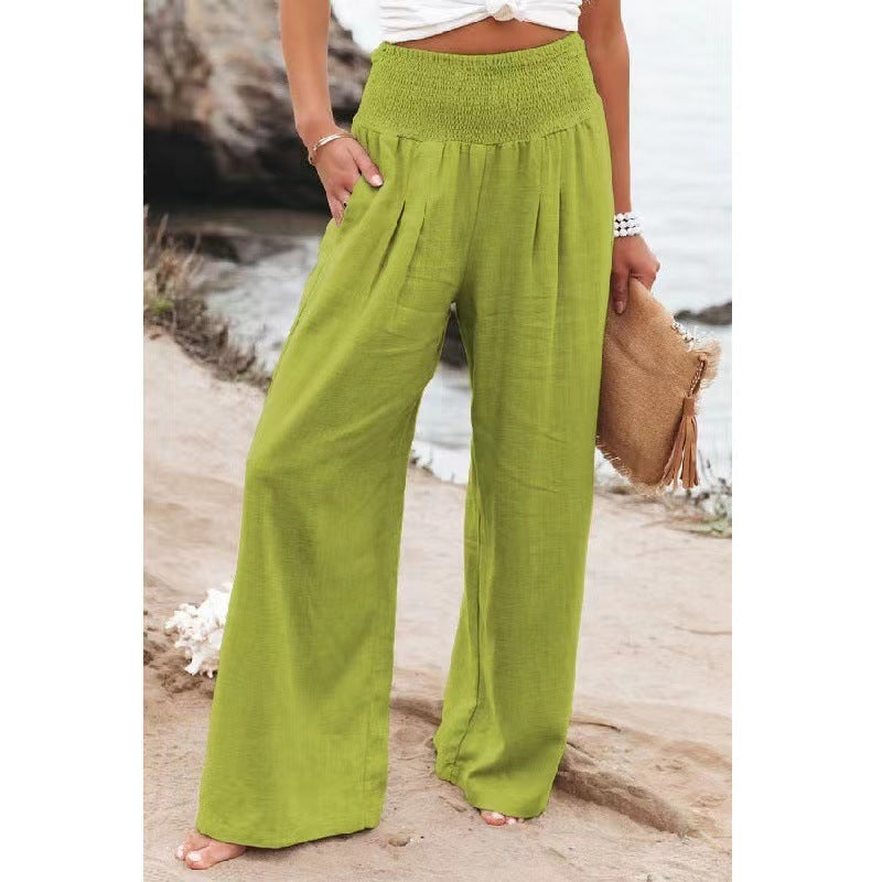 Nicole – Bequeme Damenhose mit weitem Bein aus Baumwolle-Leinen