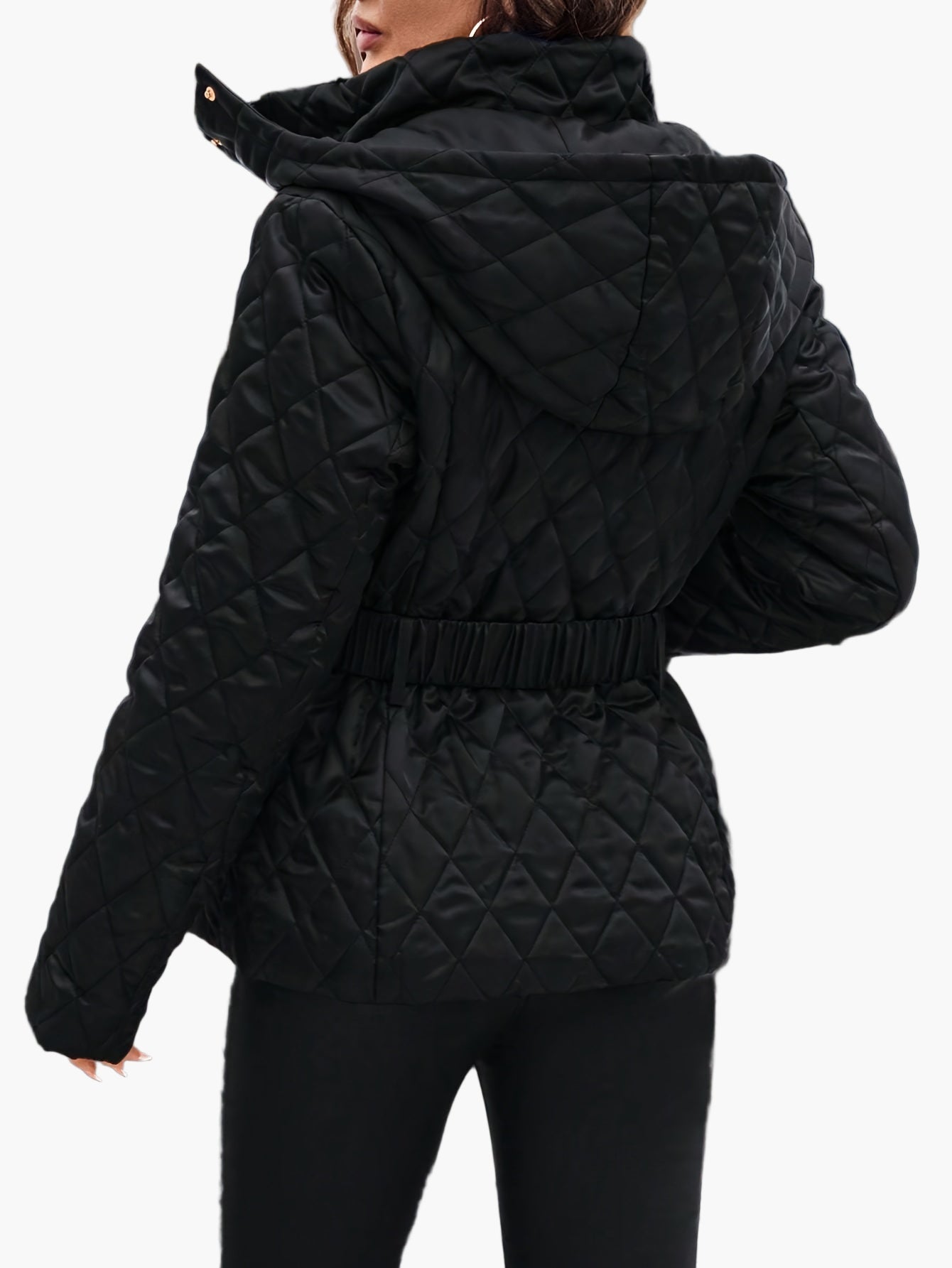 Damen Steppjacke mit Gürtel und Kapuze – Eleganter Wintermantel für Alltag und Freizeit