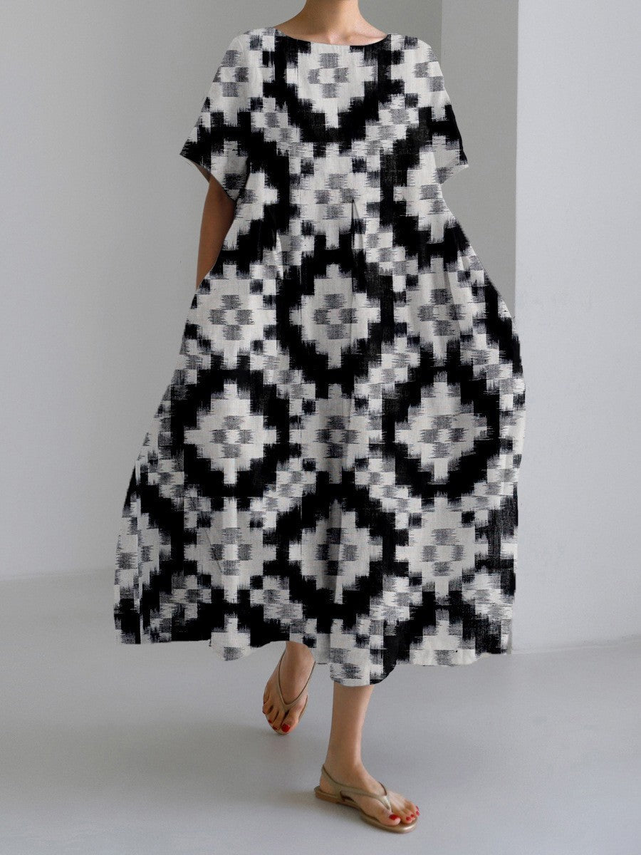 Damen Maxikleid im Retro-Stil mit großem Blumenmuster – Lockeres Sommerkleid für Alltag und Freizeit