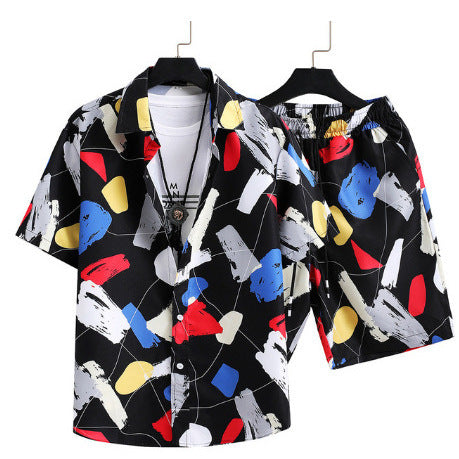 Herren Sommer Set – Modernes Kurzarm-Hemd mit Print & Shorts, Freizeit Outfit, Lässig