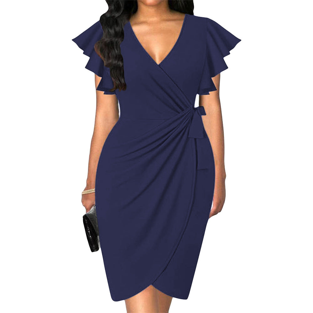 Alice – Enges V-Ausschnitt Kleid mit Glockenärmel