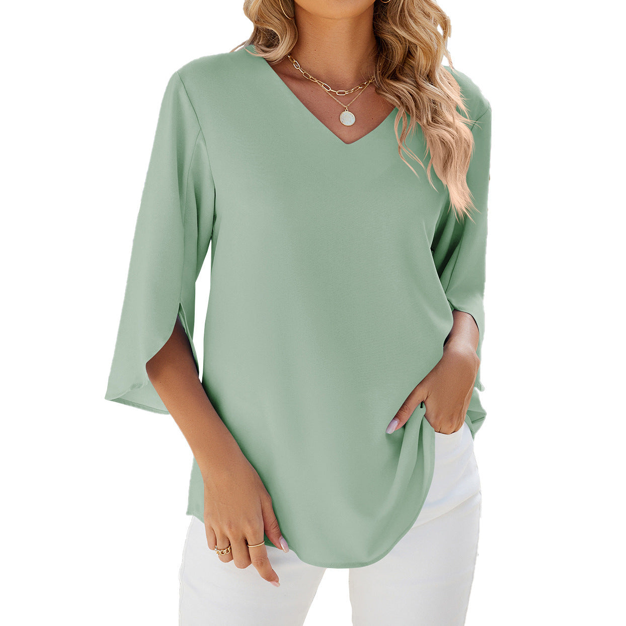 Alison – Lockeres Chiffon-Blusentop mit V-Ausschnitt