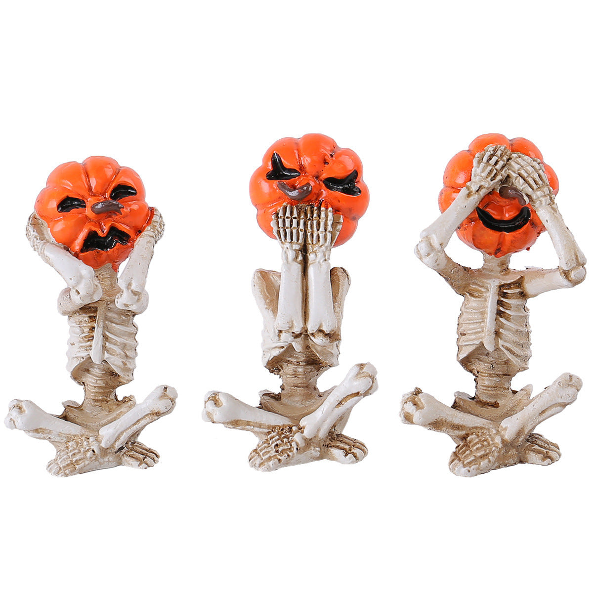 Halloween Deko Figuren Kürbis Skelett-Set – 3-teilig – Lustige Gruseldeko für Party & Zuhause