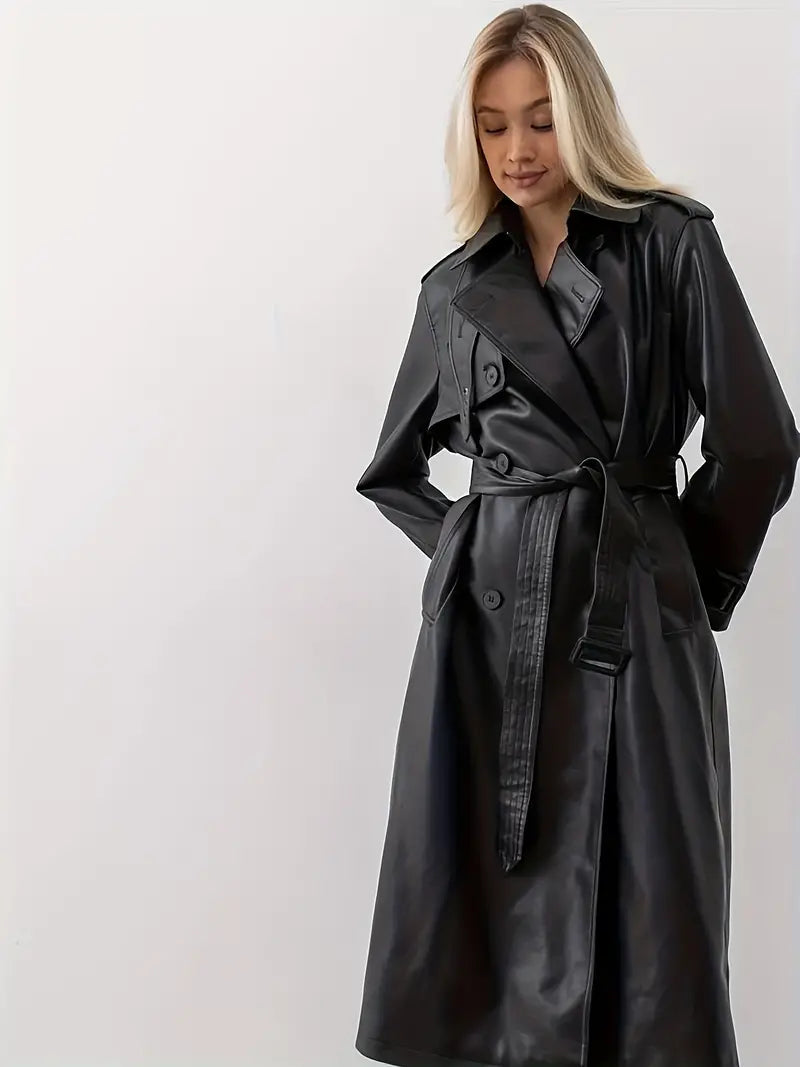 Damen Trenchcoat Lang – Modischer Mantel mit Taillengürtel und Revers, ideal für Herbst und Winter