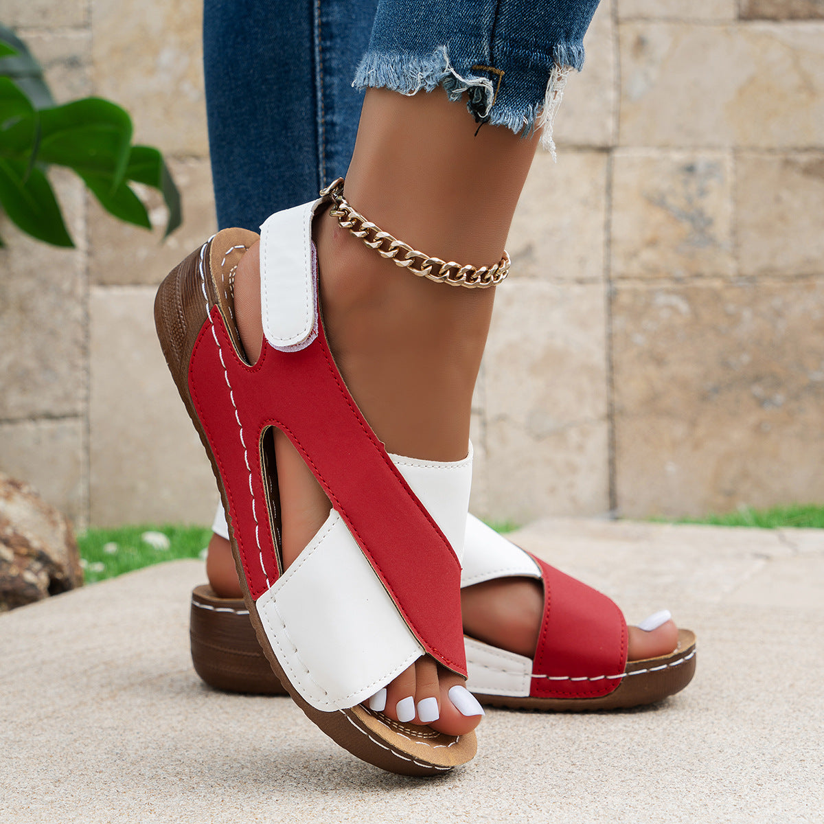 Emily – Sommer Wedges Sandalen mit Farbblock-Kreuzriemen-Design
