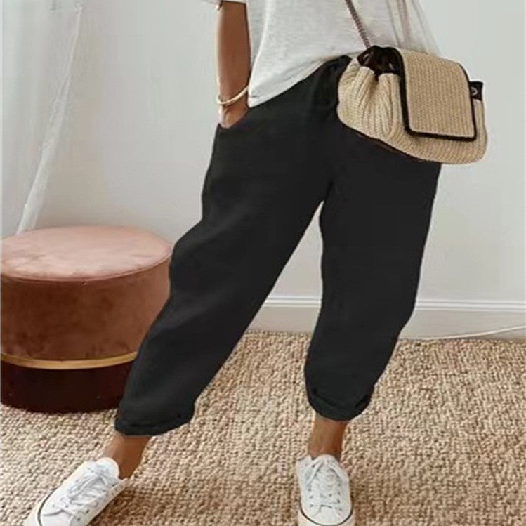 Samantha – Damenhose aus Baumwoll-Leinen in Unifarben