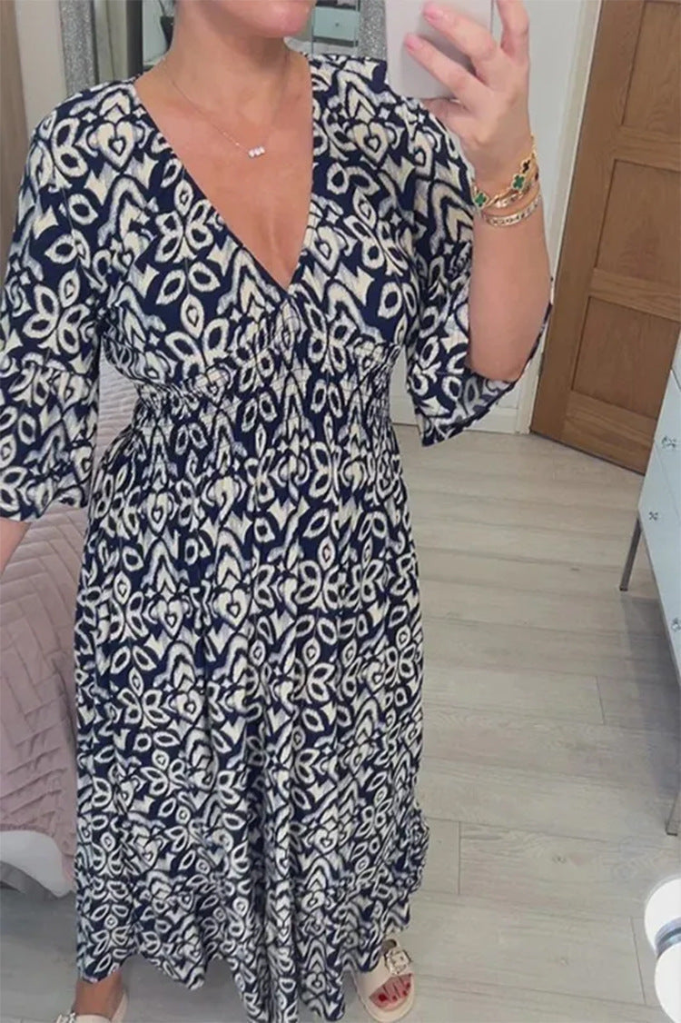Danielle – V-Ausschnitt Floral Lockerer und Vielseitiger Langer Rock