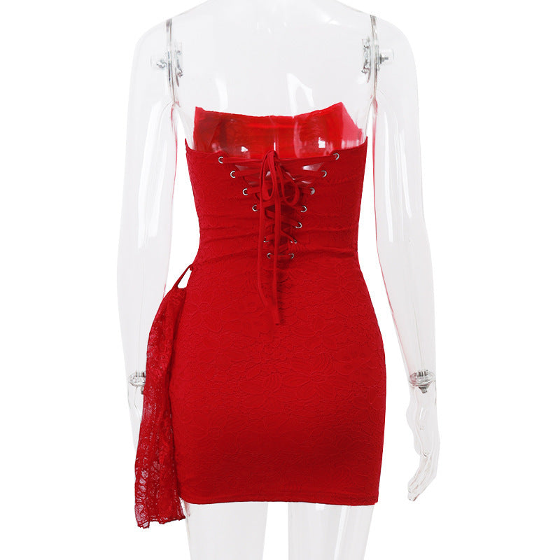 Kathleen – Strapless Spitzenkleid für Frauen mit sexy schmalem Rock und Rücken-Schnürung