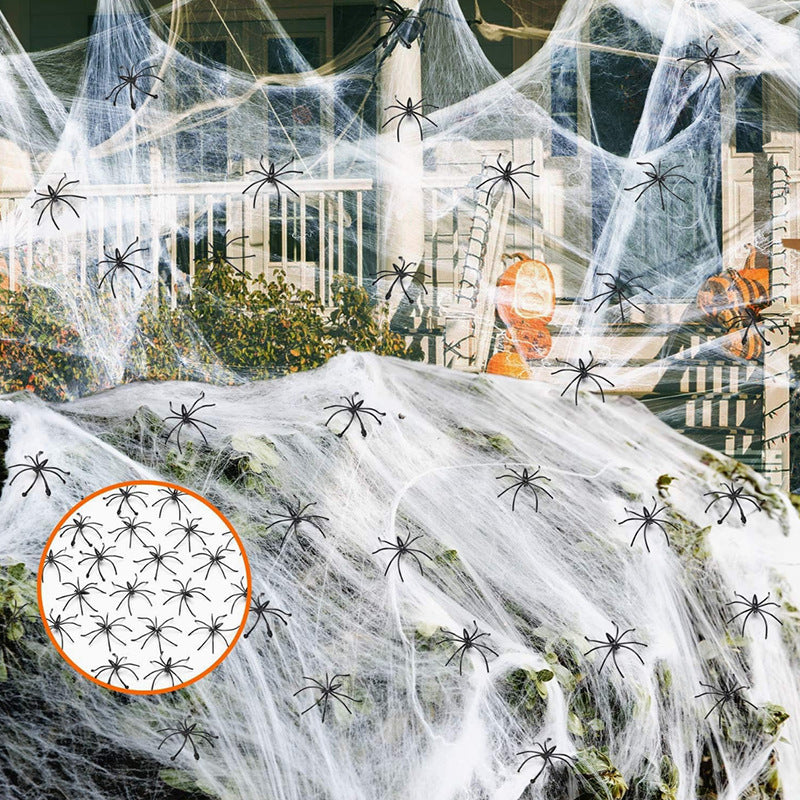 Halloween Spinnennetz Dekoration mit Kunststoffspinnen – Perfekte Gruseldeko für Haus & Garten