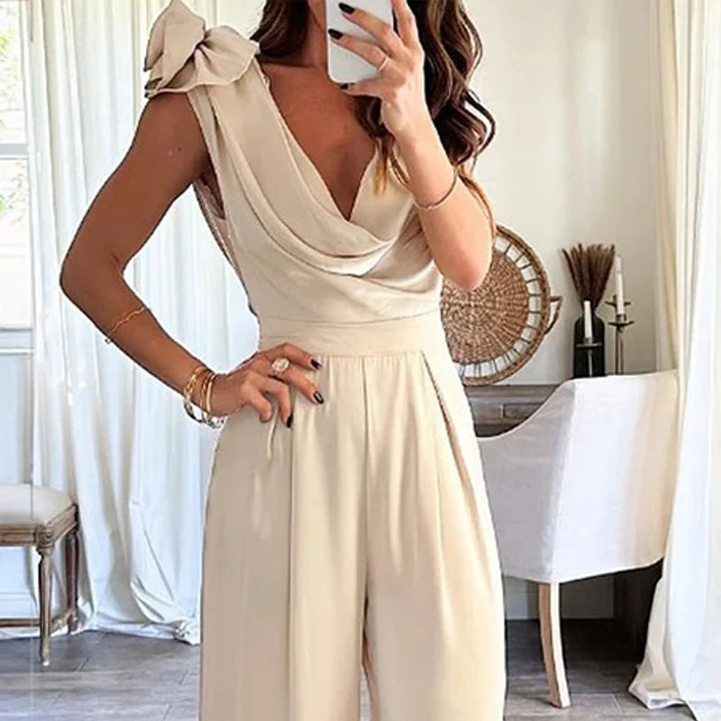 Heidi – Eleganter Jumpsuit mit Weitem Bein und Niedrigem Kragen