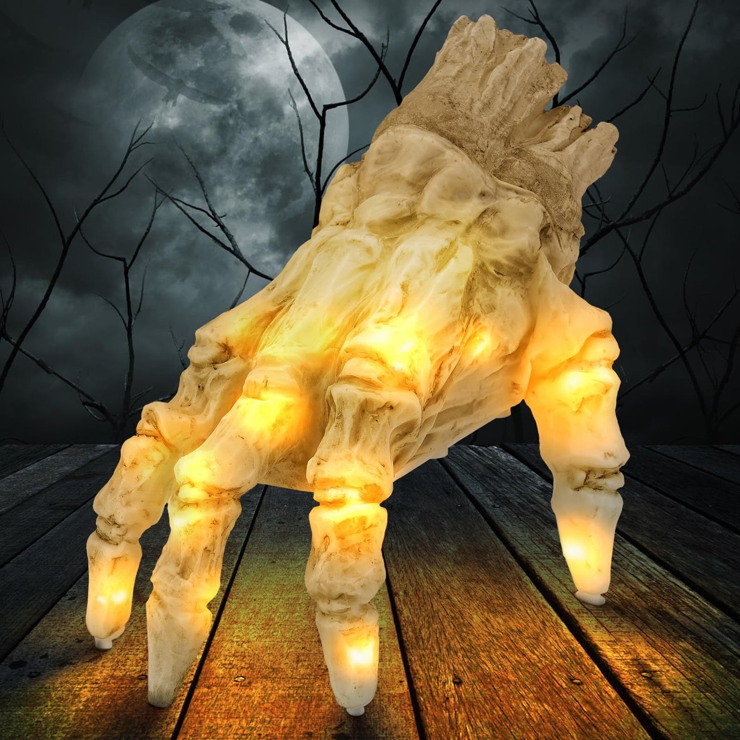 Halloween Deko Elektrische Leuchtende Zombiehand – Gruselige Bewegliche Hand für Party & Spukhaus