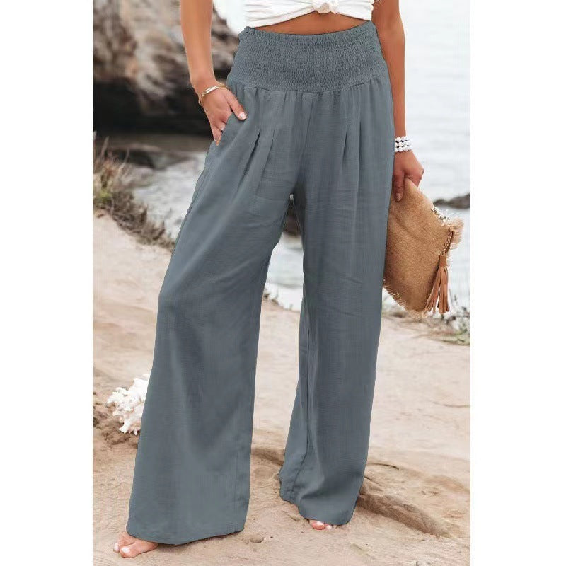 Nicole – Bequeme Damenhose mit weitem Bein aus Baumwolle-Leinen