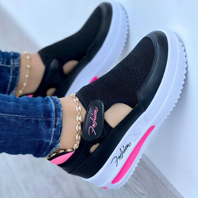 Damen Komfort Plateau Sneaker – Modische Freizeitschuhe mit Cut-Outs und Atmungsaktivem Mesh, Alltag & Spaziergänge