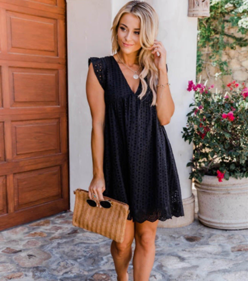 Jacqueline – Sommerliches ärmelloses Jacquard-Kleid mit Spitze und Tasche