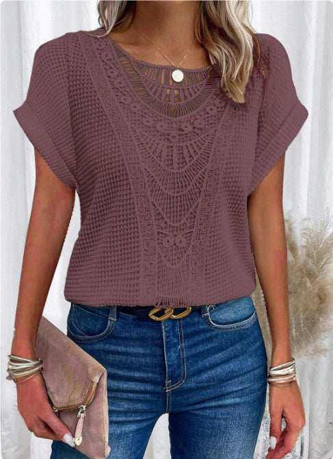 Megan – Sommerliches Kurzarm-T-Shirt mit Ausschnitt für Damen