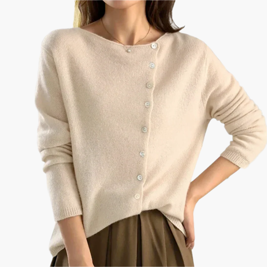 Damen Strickjacke mit seitlicher Knopfleiste – Eleganter Cardigan für Alltag und Büro