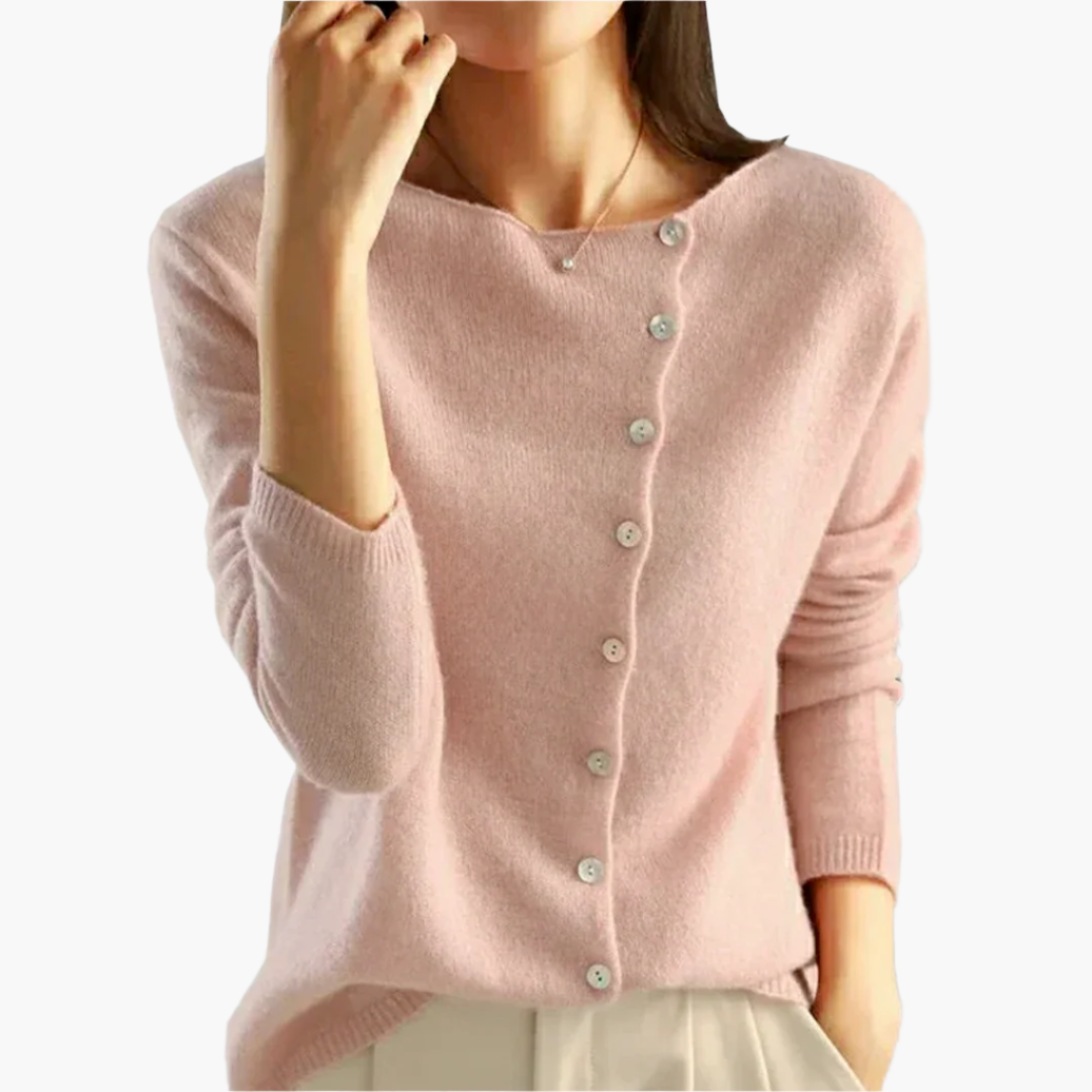 Damen Strickjacke mit seitlicher Knopfleiste – Eleganter Cardigan für Alltag und Büro