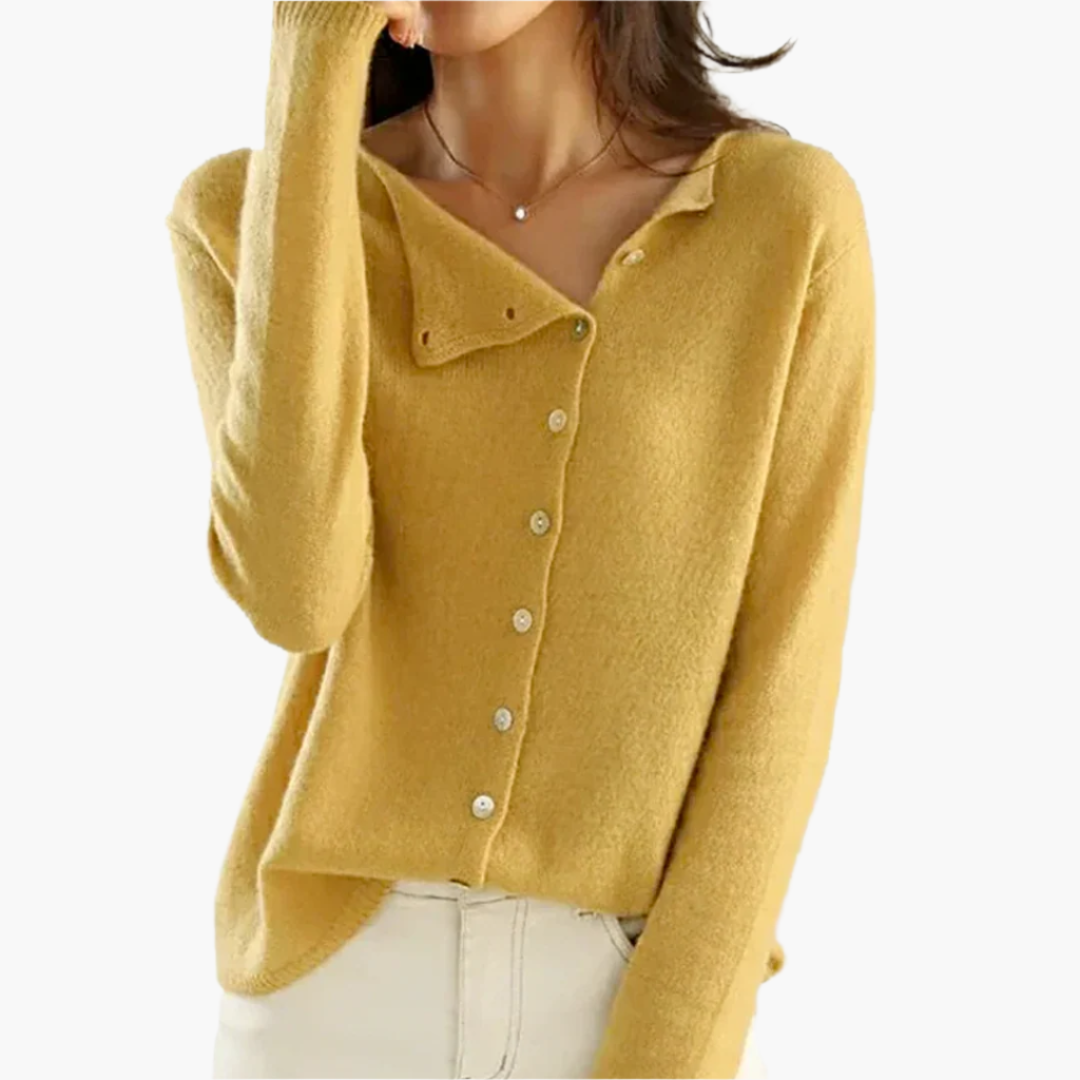 Damen Strickjacke mit seitlicher Knopfleiste – Eleganter Cardigan für Alltag und Büro