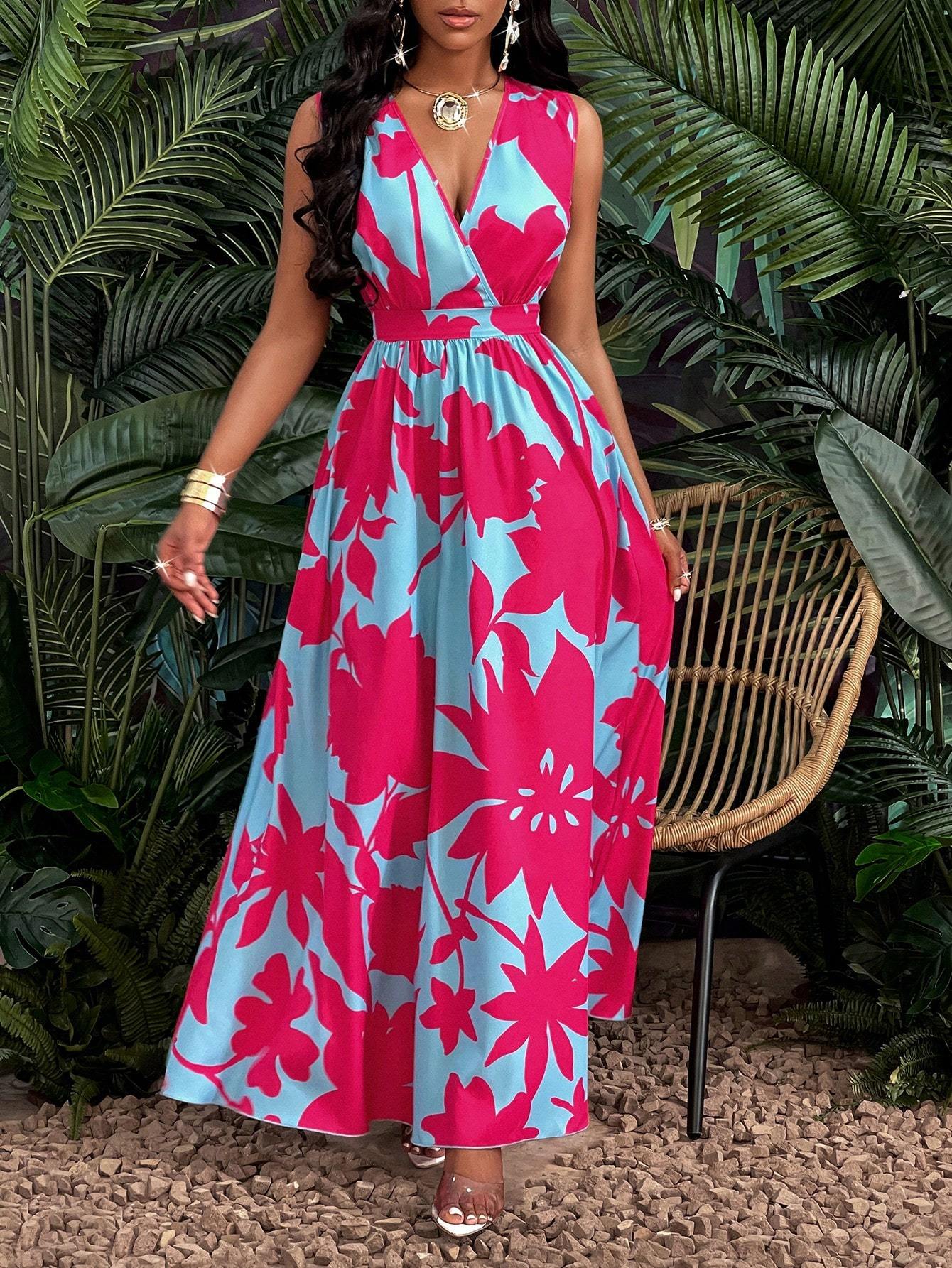 Nicole – Maxikleid mit tiefem V-Ausschnitt und geraffter Taille