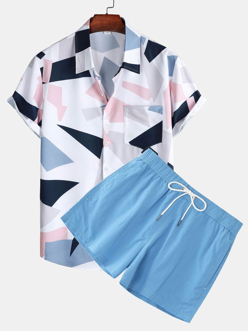 Herren Sommer Set – Modernes Kurzarm-Hemd mit Print & Shorts, Freizeit Outfit, Lässig