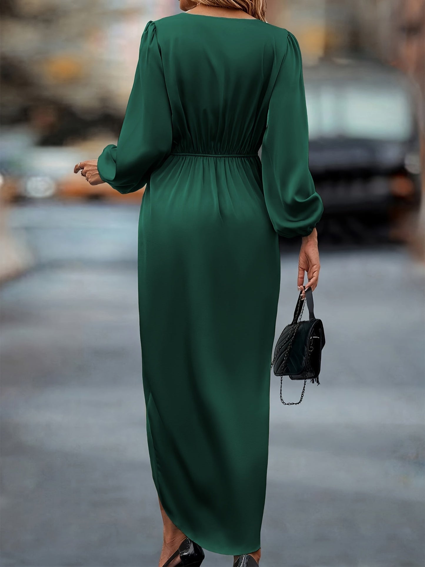 Damen Festliches Wickelkleid mit Raffungen und V-Ausschnitt – Elegantes Abendkleid für besondere Anlässe