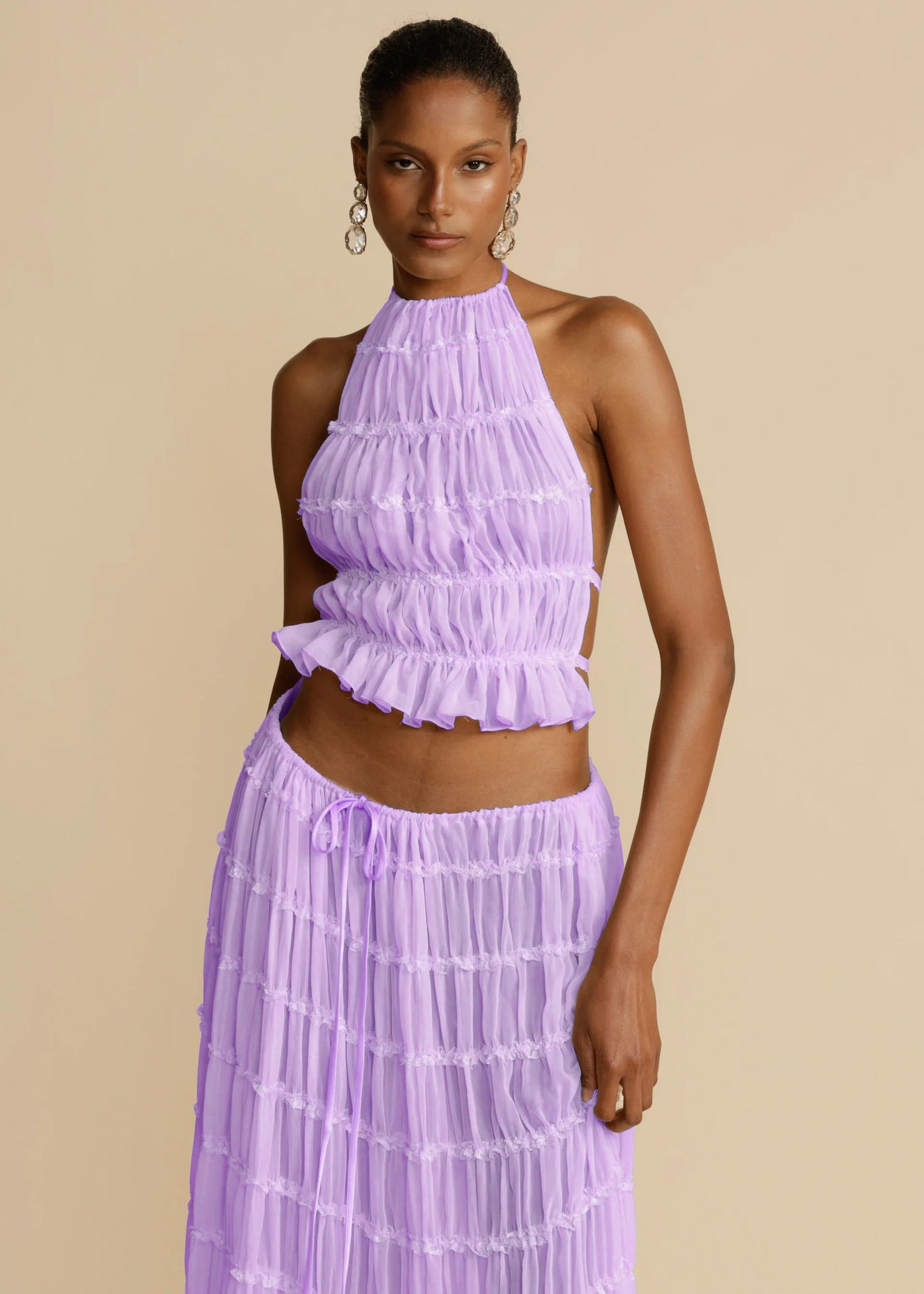 Louise – Sexy ärmelloses Backless Cropped Top und plissiertes langes Kleid